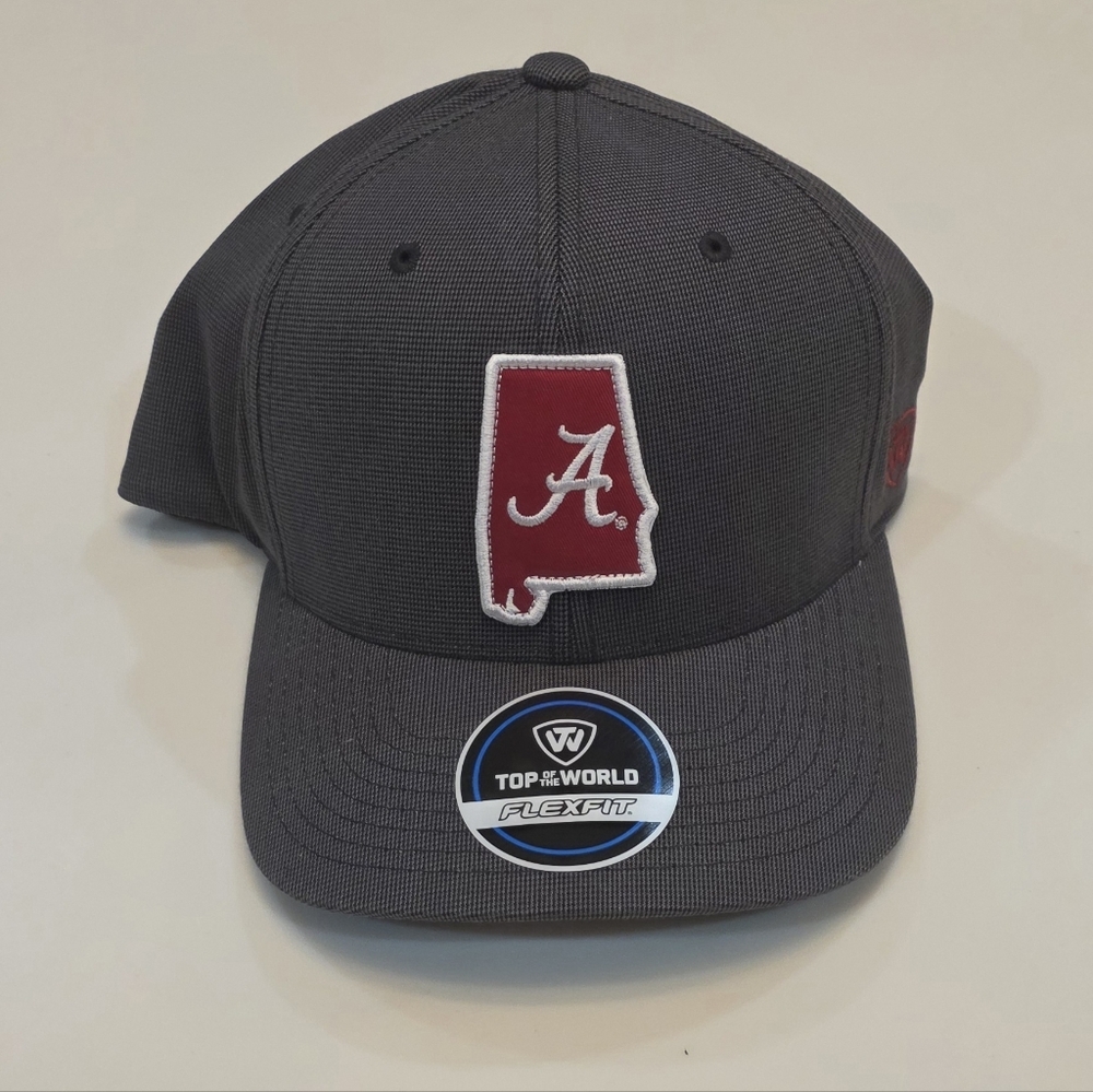 Top of the World Gray Flexfit Hat with Crimson Alabama Patch